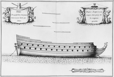 Profiel van een volledig beplankt schip, illustratie uit de 